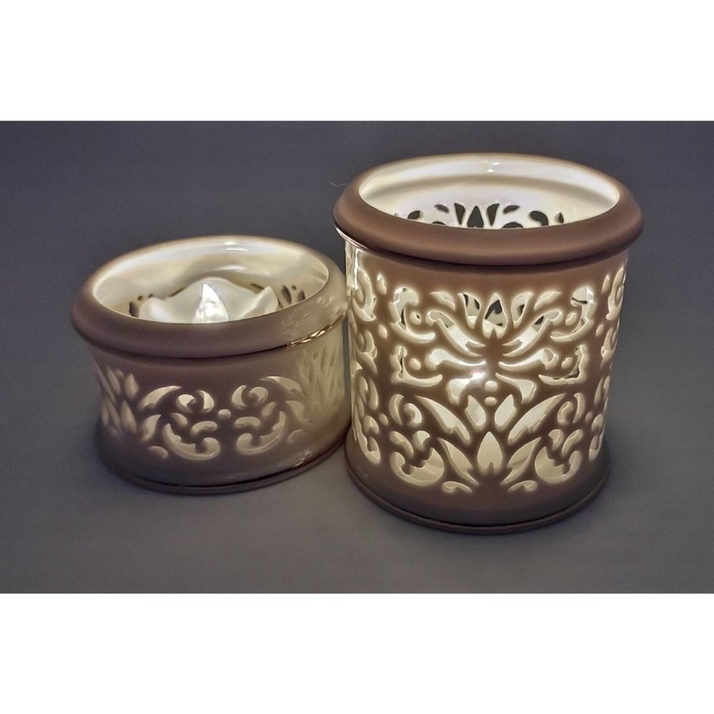 Lenox Tea Light Holders Cream Pierced Fine Porcelain 3 and 1.75 Inches Tall